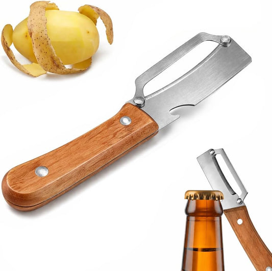 2026 Upgrade Vegetable Peeler With Wooden Handle, Stainless Steel Wide Blade Potato and Carrot Peeler, 3-in-1 Veggie Peeler With Scallion Shredder and Bottle Opener for Kitchen, Camping and Trave