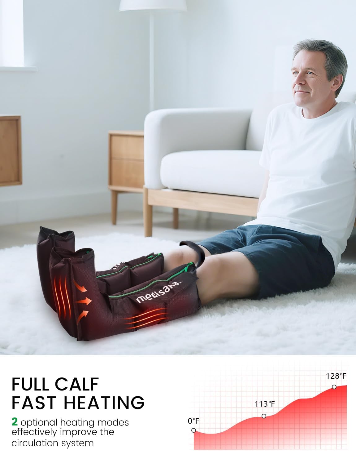 Medisana Leg Compression Massager for Circulation, Leg Massager with Heat | Foot Massager with 4 Modes 4 Pressure Levels 3 Timers, Leg Recovery Compression System for Swelling & Pain Relief