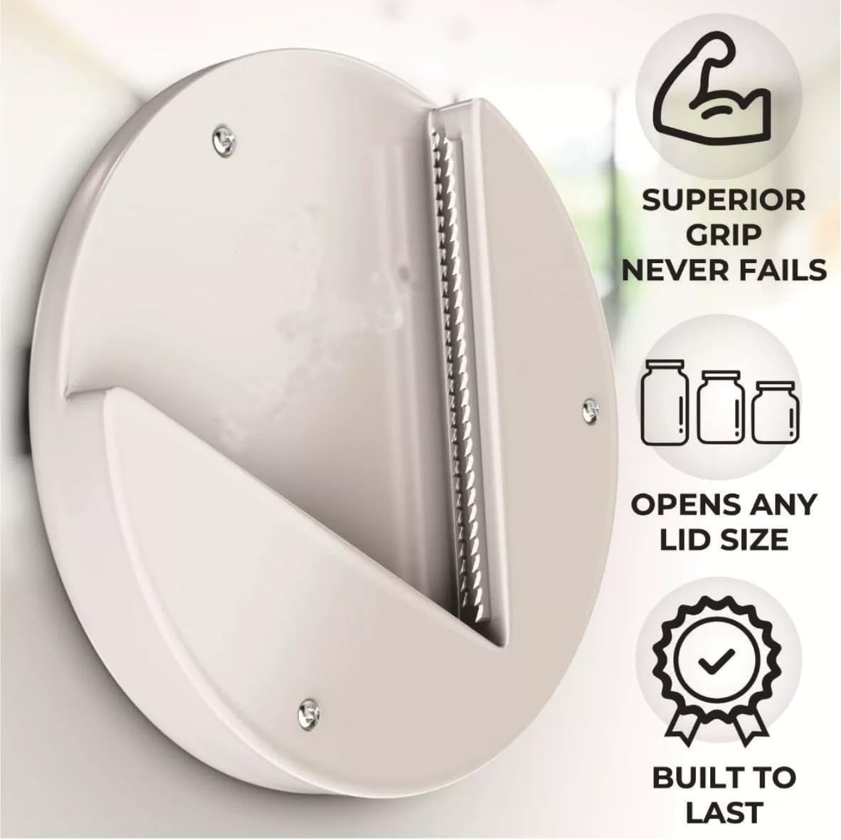 Mount-on Cabinet Jar Opener, Under Cabinet One-Handed Lid Opener for Seniors & Weak Hands, Arthritis Friendly Grip Tool, Universal Bottle Opener Fits All Lid Sizes for Home Daily Assistance