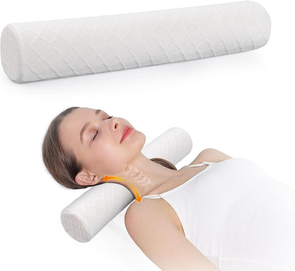 Cozyhealth 3.1" H Small Cervical Roll Pillow, Medium Soft Memory Foam Neck Round Pillow Cylinder Bolster Pillow for Sleeping, Round Neck Support for Bed, Legs, Back and Yoga (Grey, Small - 3.1" H)