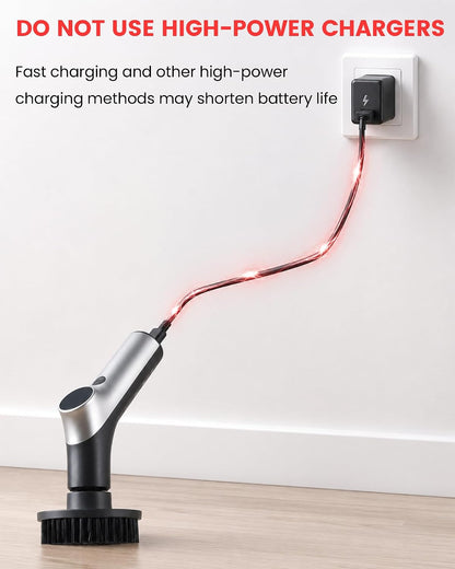 Electric Spin Scrubber, IPX7 Waterproof Shower Scrubber with 7 Brush Heads | 2.5N·m Torque Power Scrubber for Bathroom Grout Tile Bathtub Cleaning, Cordless with LED Display & Extendable Handle