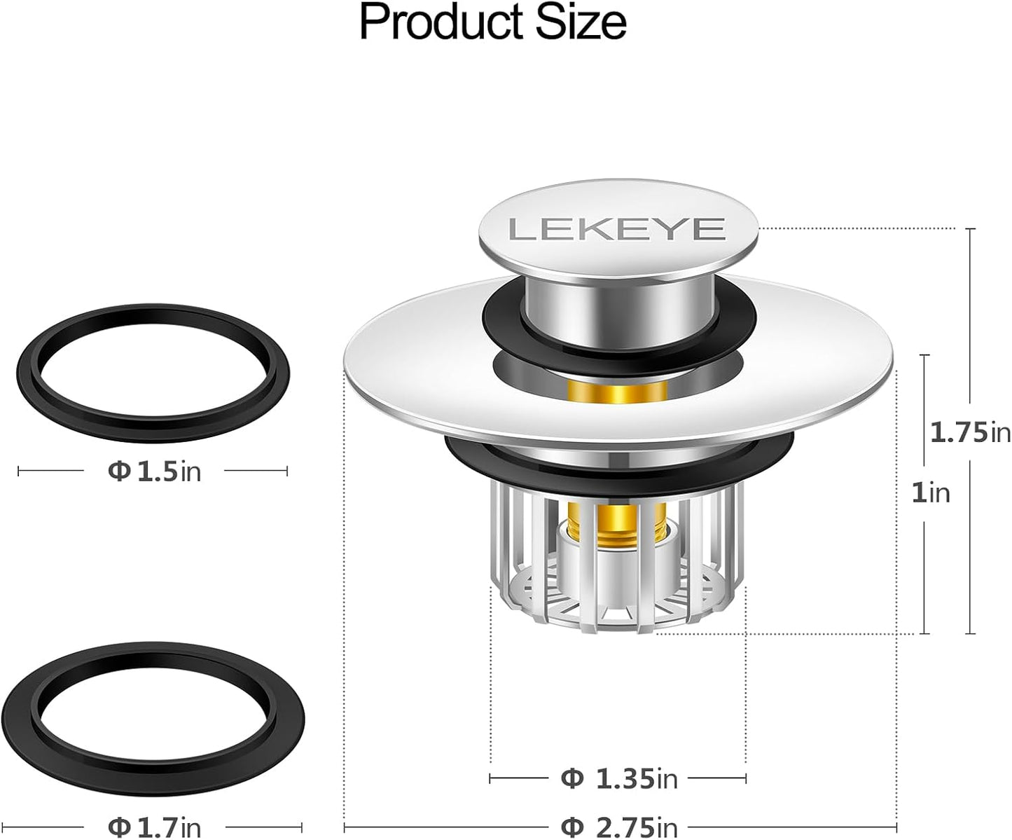 LEKEYE Tub Stopper | Shower Drain Hair Catcher | Pop-up Drain Stopper with Strainer | Bathroom Bathtub Plug | Drain Protector for 1-1/2 to 1-3/4" Bath Drain Hole