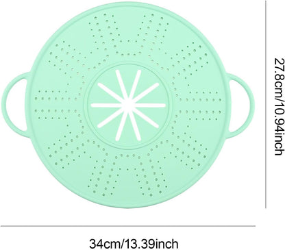 Silicone Spill Stopper Lid, 10.94 in Double Handle Splatter Screen for Boil-Over and Oil Splatter, Black