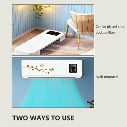 Multifuntional 2 in 1 Wall Mounted Heating System for Bathroom Office Rv Garage, Cooling and Heating Mini Air Conditioner Fan, Quiet 110v Smart Ac Fan Heater Yellow 21.26inx4.92inx7.87in