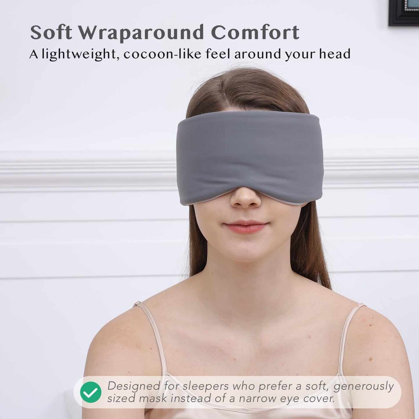 Silent Fastener Sleep Mask with Ear Cover, No Strap Wide Eye Mask for Sleep | Dual-Sided Cozy and Silky Eyemask, No-tangle Adjustable Eye Cover for Long Hair, Zero Pressure & Soft Blindfold for Travel