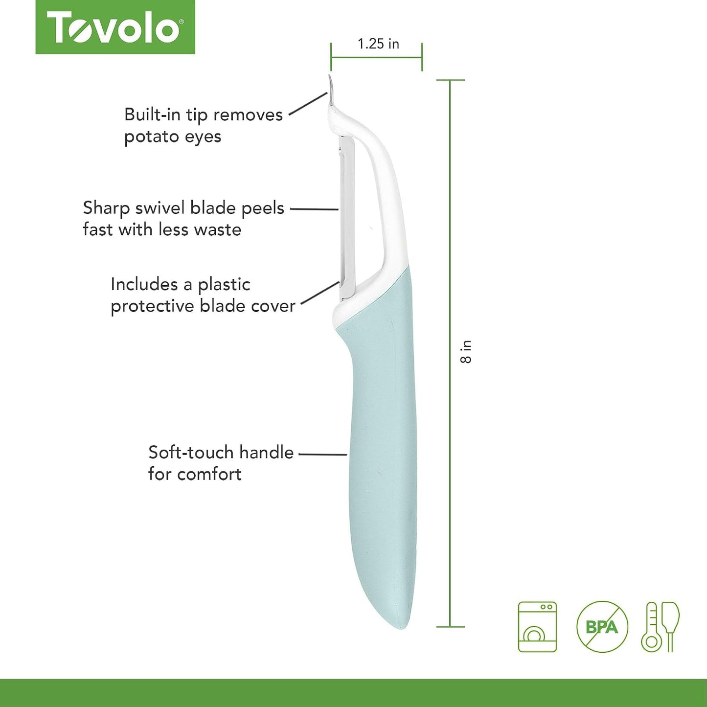 Tovolo Vegetable Peeler with Ultra Sharp Stainless Steel Swivel Blade Non Slip Handle, Multi Functional Dishwasher Safe Kitchen Wide Ribbon Potato Peeler for Fruit Veggies Carrots Apples, Oatmeal