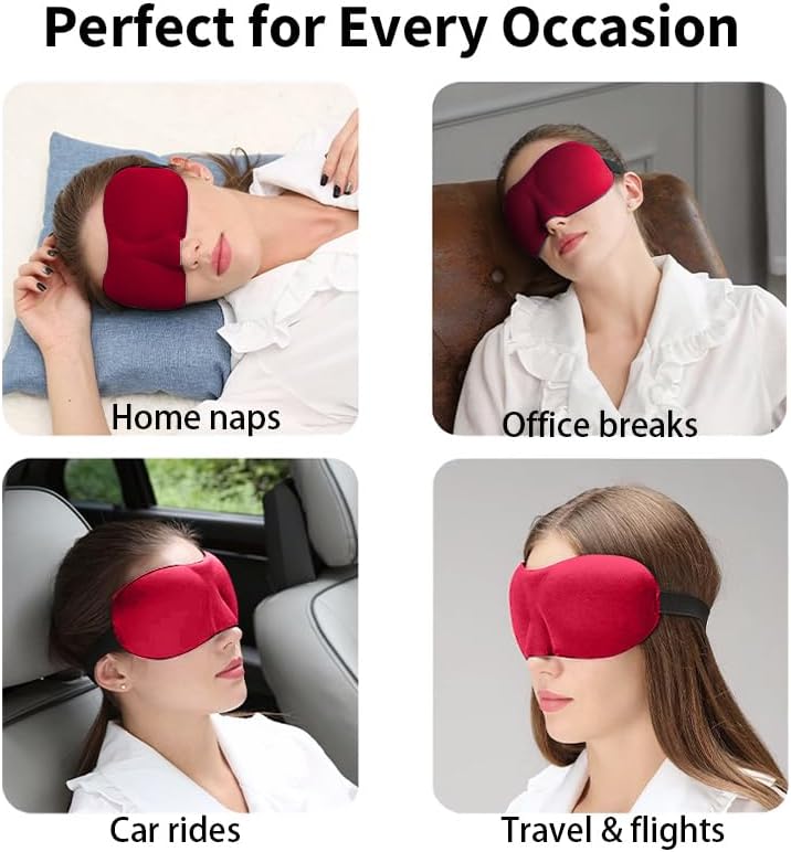 Sleep Mask for Back and Side Sleepers 1 Pack, 3D Light Blocking Eye Mask for Sleeping, Zero Pressure Eye Cover for Women and Men, Lightweight Breathable Night Blindfold Black