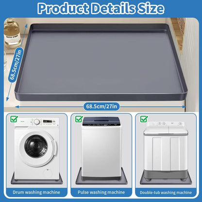 Washing Machine Drain Pan Silicone mat 27"x27" with 0.79" Raised Edges, Leak-Proof Silicone Mat, Non-Slip Waterproof Floor Protector for Washer Dryer (Grey)