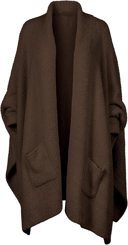 Wearable Blanket Sherpa Poncho Unique Office Work Warm Cozy Shawl TV Throw Blankets, Plush Cape Wrap for Adults