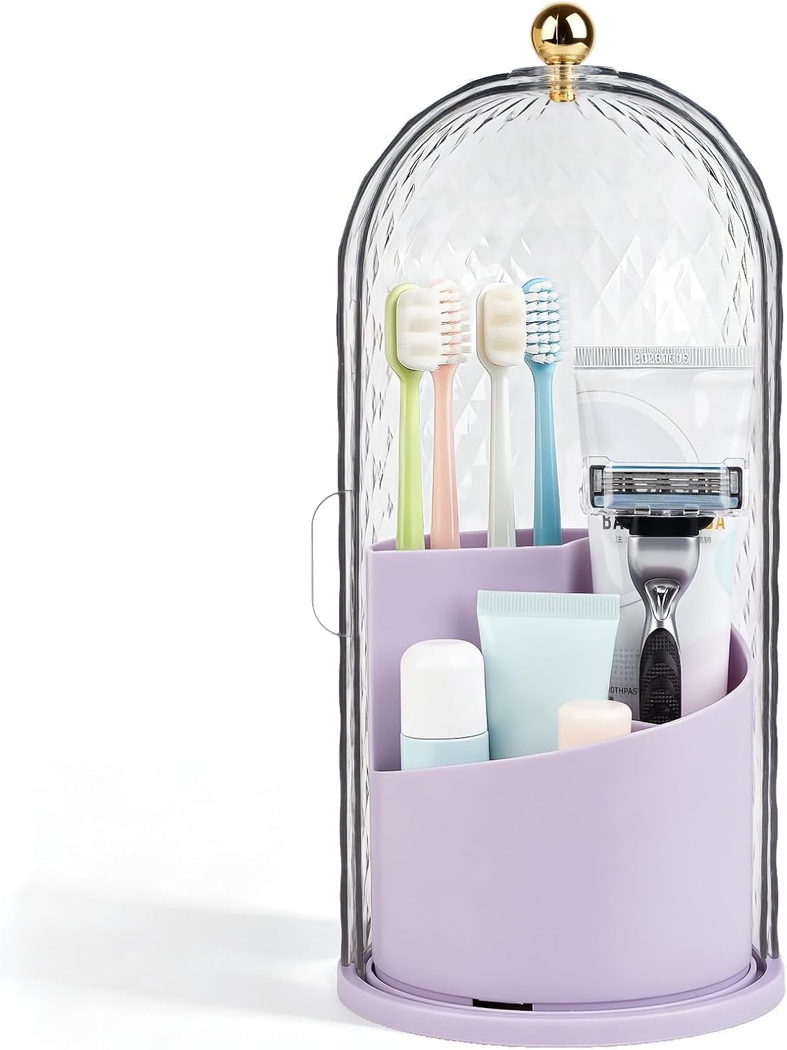 Toothbrush Holder with Cover for Bathroom Countertop, Organizer, White | Rotating 3 Slot Holder for Electric Toothbrushes, Toothpaste, Self Draining Vanity Organizer, Makeup Brush Storage