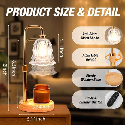 Candle Warmer Lamp with Timer and Dimmer, Electric Wax Warmers for Scented Candles with 5 Brightness Settings, Anti-Glare Lamp with Adjustable Height, Home Decor, Gift for Birthday, Valentines