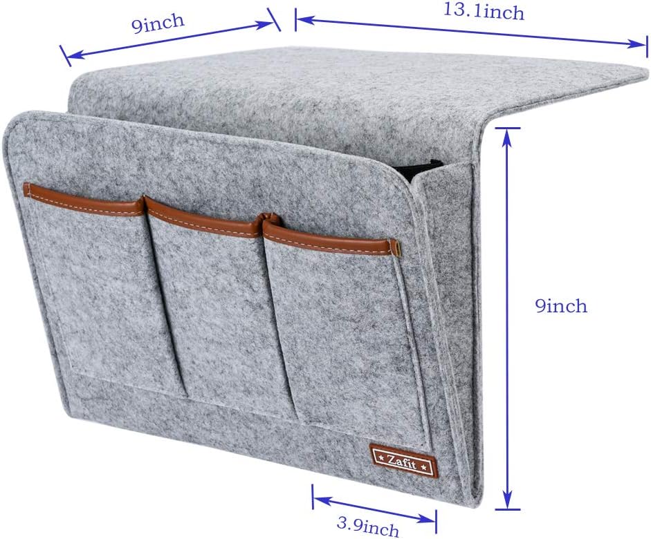 Zafit Bedside Caddy, Large Size Bedside Storage Organizer Bedside Organizer Caddy for Magazine Remotes Phone (13.4'' x 18.1'' Plus Size, Dark Grey)