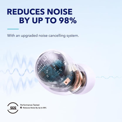 soundcore by Anker Space A40 Auto-Adjustable Active Noise Cancelling Wireless Earbuds, Reduce Noise by Up to 98%, 50H Playtime, Hi-Res Sound, Comfortable Fit, App Customization, Wireless Charge (Blue) | Reduce Noise by Up to 98%, Ultra Long 50H Playtime,