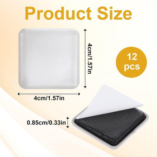 12Pcs Furniture Sliders, Square Self-Adhesive Furniture Sliders Pads | 1.5 Inches Reusable Furniture Chair Leg Sliders Carpet Sliders for Hardwood Floors Moving Table Desk Bed Sofa Couch Cabinet