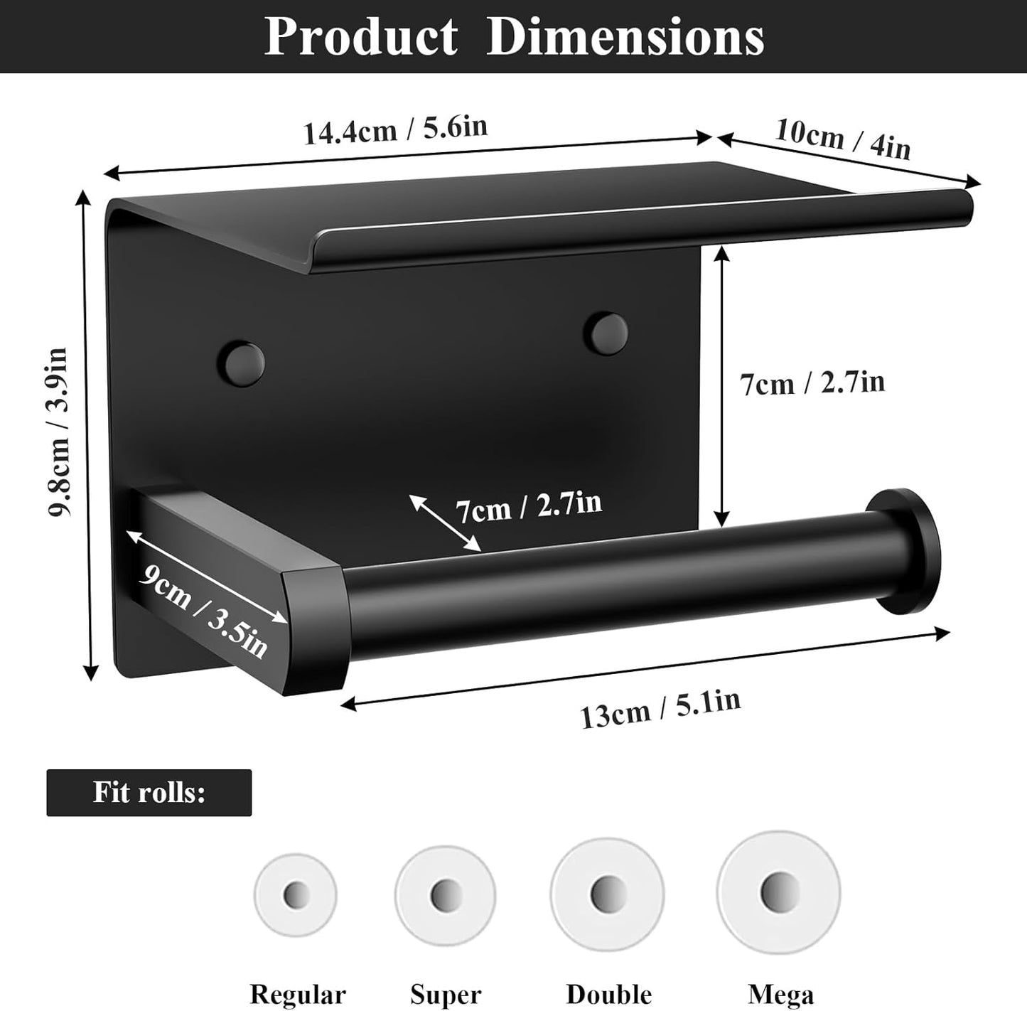 Toilet Paper Holder with Shelf Wall Mounted Toilet Paper Roll Dispenser | Heavy Duty Stainless Steel Brushed Nickel