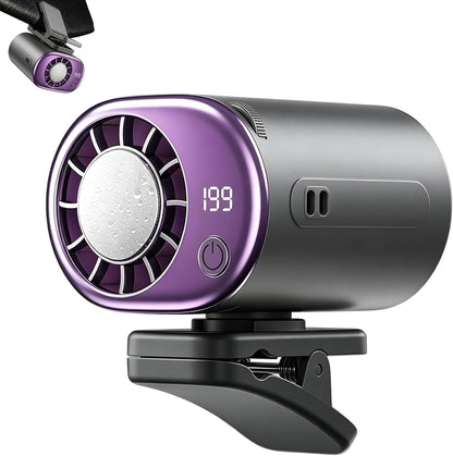 Car Clip on Air Conditioner Fan with Display,Portable Mini Cooling System for Auto Vehicle,Hands-Free Clip on Air Conditioner Fan,360° Rotation Portable Mini Fan with 199 Speeds Cars,Work,Out-Purple