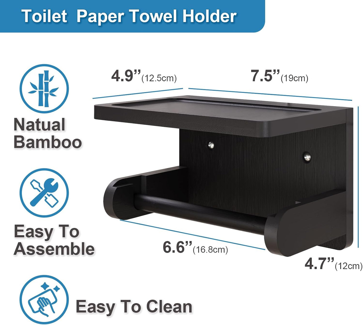 VERTORGAN 1 Pack Bamboo Toilet Paper Holder with Phone Shelf(Brown) | Bathroom Tissue Holder,Wall Mounted Rack,Space-Saving Organizer,Phone Shelf Stand,Easy Installation,Toilet Paper Rack