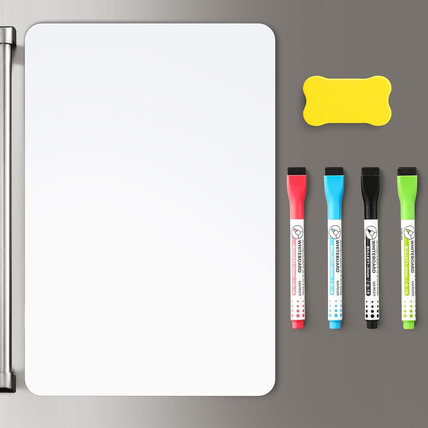 4 PACK Magnetic Dry Erase Board Sheet for Fridge, 12"x8" Erasable Refrigerator WhiteBoard w/ 6 Markers & 1 Eraser- Smooth and Flexible Small Magnet Blank Notepad for Home Kitchen Organizer and Planner