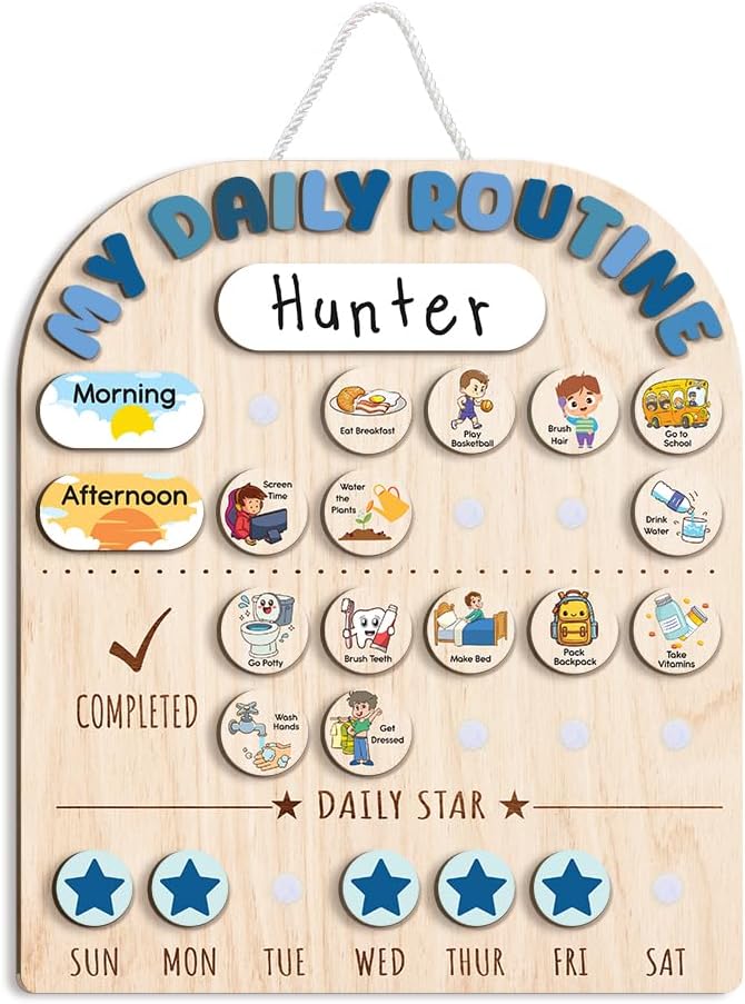 Wooden Chore Chart for Kids, Wooden Daily Routine Chart for Kids, Visual Schedule for Kids, Chore Reward Chart, Bedtime Morning Routine Chart for Toddlers