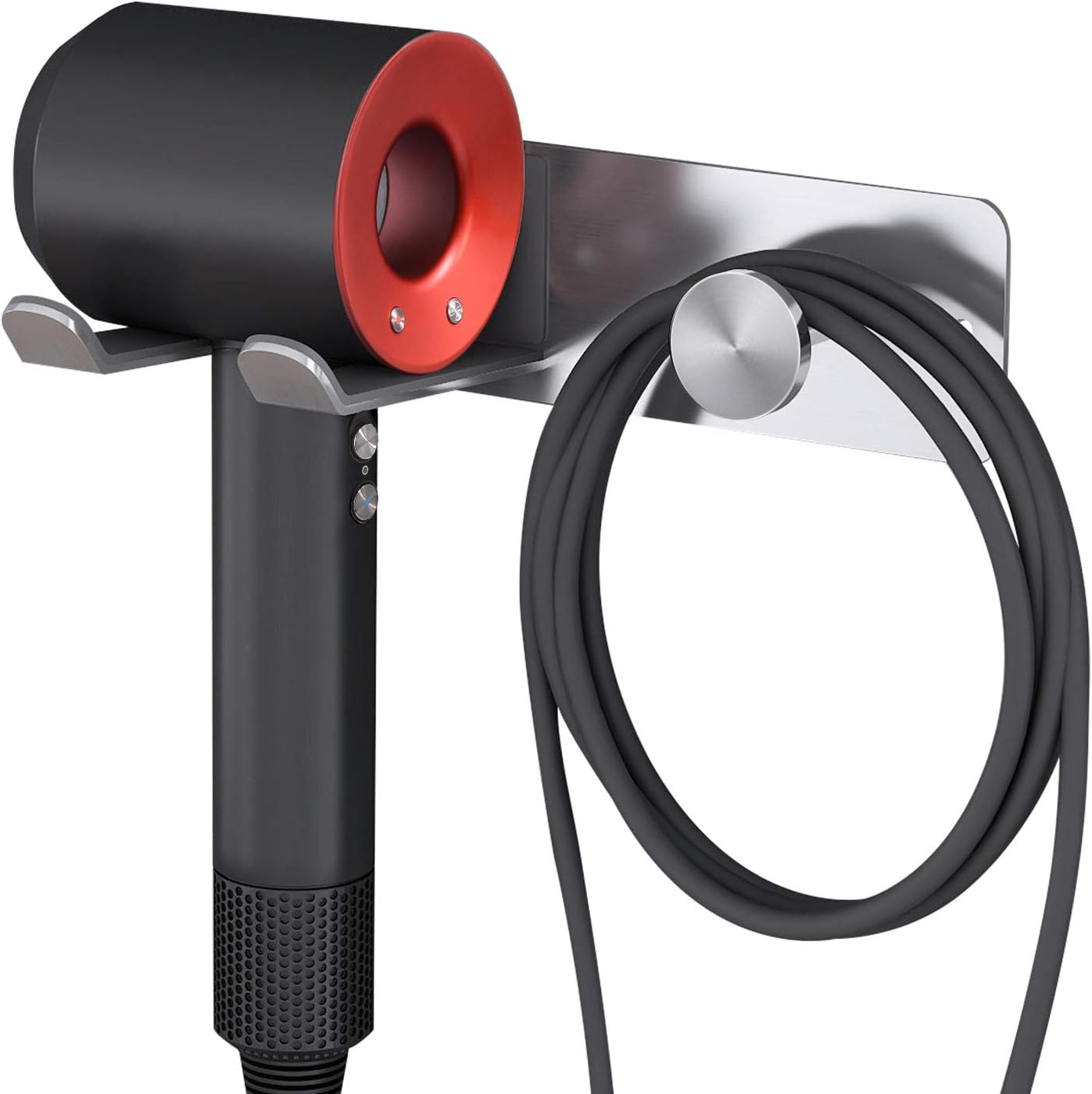 Hair Dryer Holder Wall Mounted, Stainless Steel Self Adhesive Blow Dryer Holder Rack for Dyson Supersonic Hair Dryer,Black
