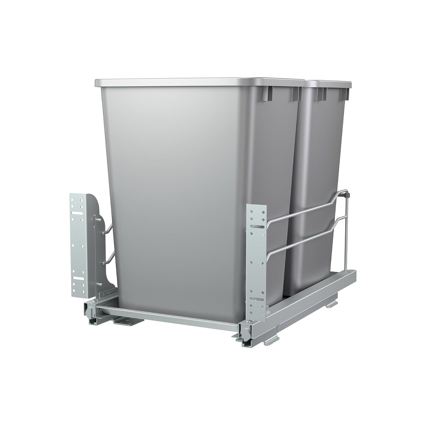 Rev-A-Shelf Double Pullout Trash Can w/Soft-Close Slides, 14.5" Min Opening | Large Capacity Garbage/ Recycling Waste Bins for Under Kitchen Cabinets, Heavy Gauge Wire Construction, 53WC-1835SCDM-211