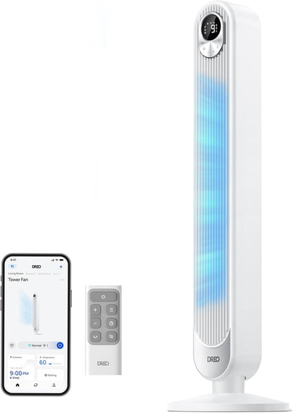 DREO Tower Fan for Bedroom, 28ft/s High Velocity, 9 Speeds, DC Motor