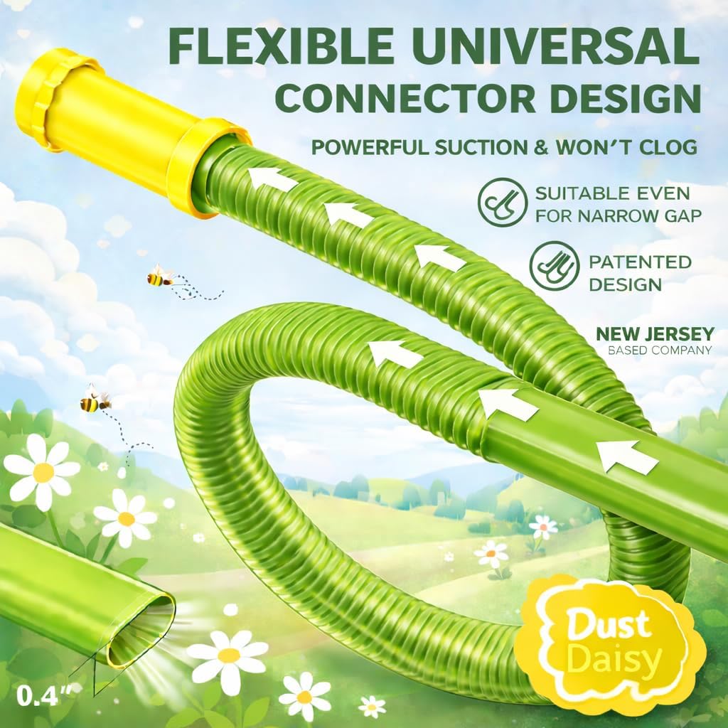 Dust Daisy Slip-On Dryer Vent Cleaner Kit, 30" Long | Vacuum Hose Attachment, Universal Connector, Lint Remover, Fits Most Vacuum Cleaners
