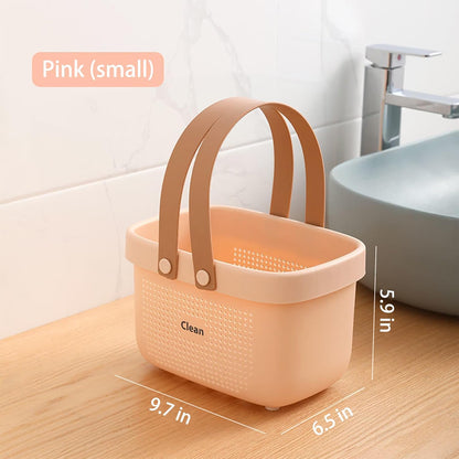 JiatuA Plastic Storage Basket with Handle Portable Shower Caddy Tote Organizer Basket Bin for Bathroom Kitchen Dorm Room Bedroom, Green | Sturdy Drainage Large Capacity Organizer Basket with Silicone Handles for Bathroom Kitchen Bedroom College Dorm
