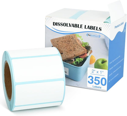 THEBLUETOUCH 350（1 Rolls） Dissolvable Food Labels with Dispenser, 1" x 2" | BPA-Free Water Dissolving Labels, No Residue, Ideal for Freezer Meal Prep Containers, Glass Jars & Storage Bags