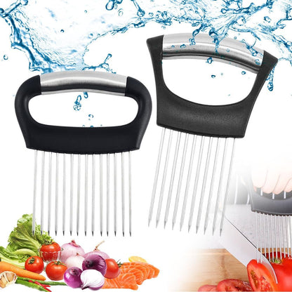 2026 New Stainless Steel Onion Slicer Holder, Onion Holder for Slicing, Lemon Slicer Vegetable Cutter, Chopper Slicing Assistant Tool for Meat, Onion, Potato, Tomato Home Kitchen Tools (Black-A)