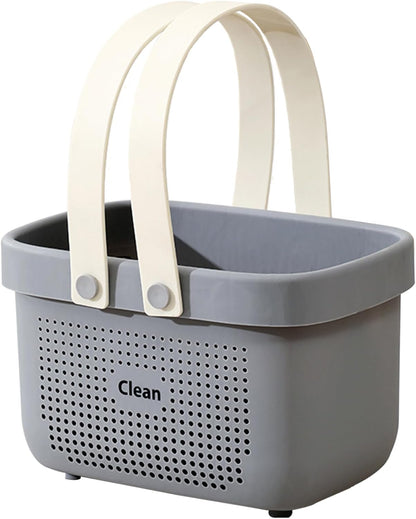 JiatuA Plastic Storage Basket with Handle Portable Shower Caddy Tote Organizer Basket Bin for Bathroom Kitchen Dorm Room Bedroom, Green | Sturdy Drainage Large Capacity Organizer Basket with Silicone Handles for Bathroom Kitchen Bedroom College Dorm