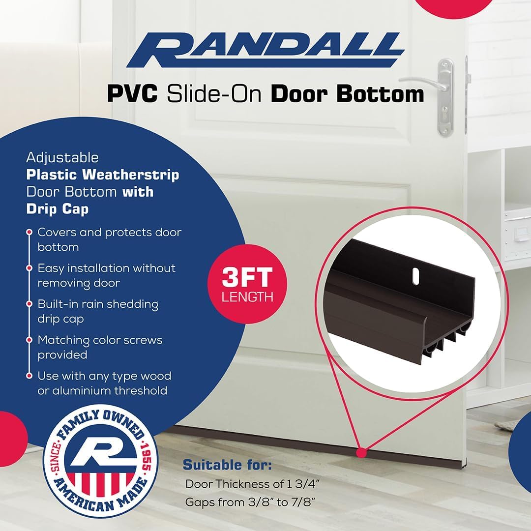 PVC Slide-On Door Bottom | Adjustable Plastic Weatherstrip Door Bottom with Drip Cap | 3 Feet (36-Inch) | for 1 3/4” Doors | White | Fits Gaps 3/8” to 7/8” | Made in the USA