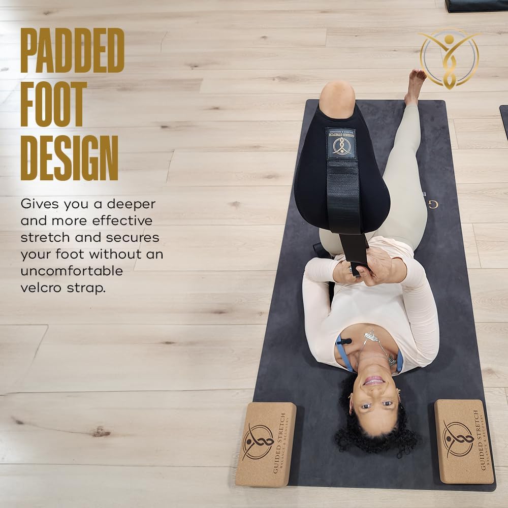 Stretching Strap with Loops and Padded Foot Cradle, Non-Elastic Yoga Strap for Physical Therapy, Hamstring, Calf, Leg and Shoulder Flexibility, Velcro-Free