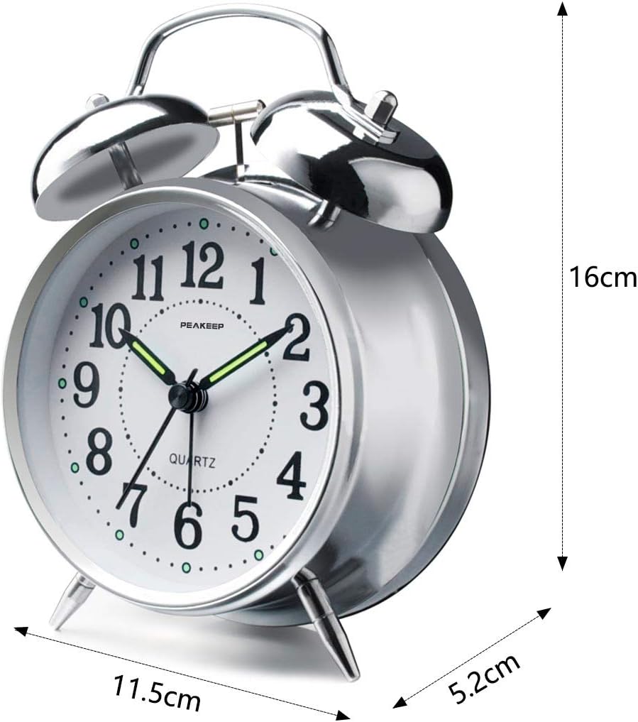Peakeep Loud Alarm Clock for Heavy Sleepers Adults, Metal 4.5 Inches | Twin Bell Battery Operated Analog Alarm Clocks for Bedrooms Kids' Room Decoration (Jewel Blue)