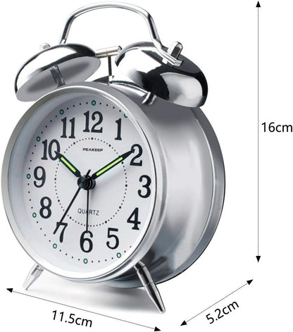 Peakeep Loud Alarm Clock for Heavy Sleepers Adults, Metal 4.5 Inches | Twin Bell Battery Operated Analog Alarm Clocks for Bedrooms Kids' Room Decoration (Jewel Blue)