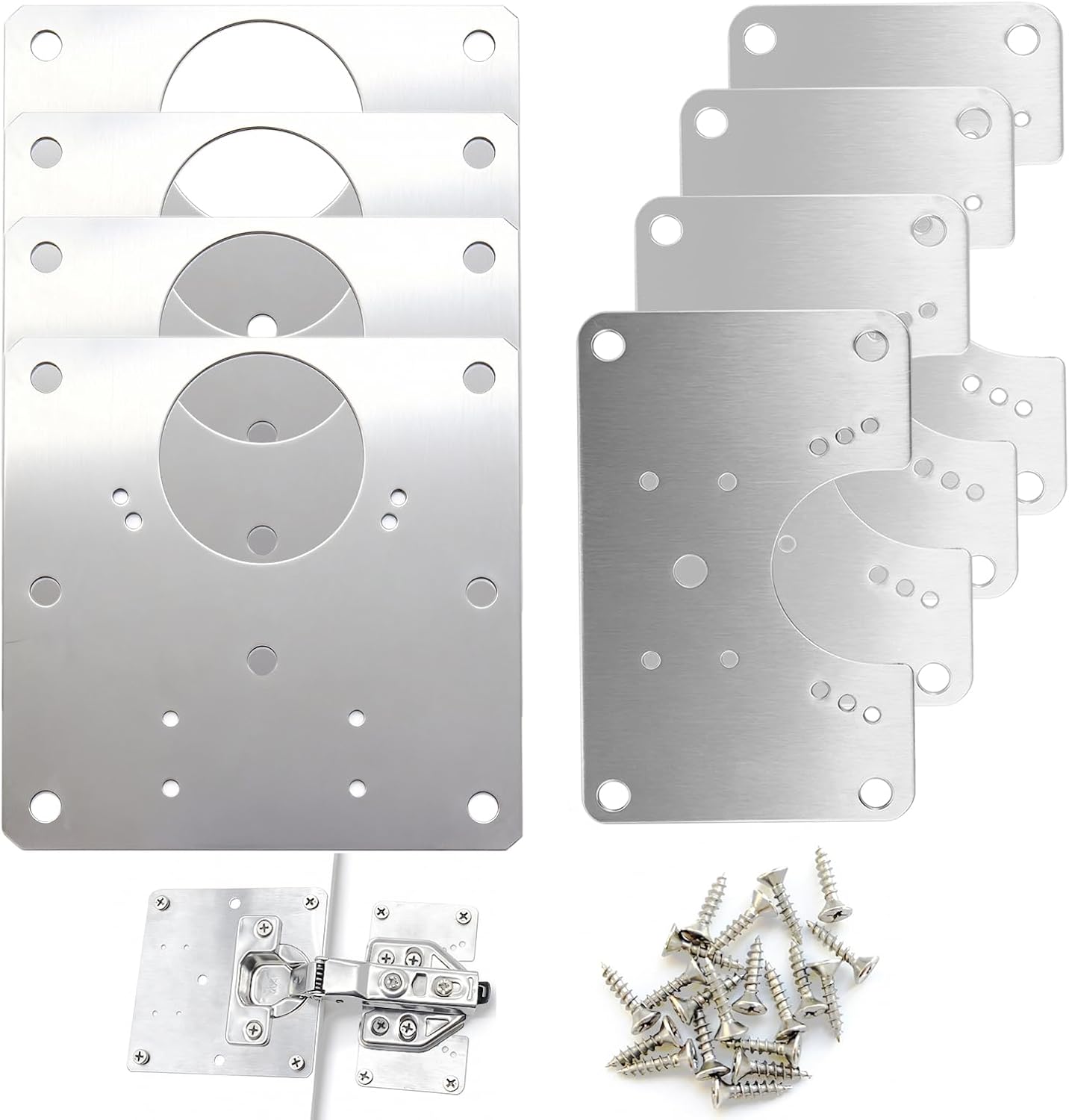 8 PCS Cabinet Hinge Repair Plate, Stainless Steel Hinge Replacement Kit, Stainless Steel Door Hinge Plate, Hinges Repair Board, Cabinet Fixing Plate Bracket with Mounting Screws for Kitchen Cabinet