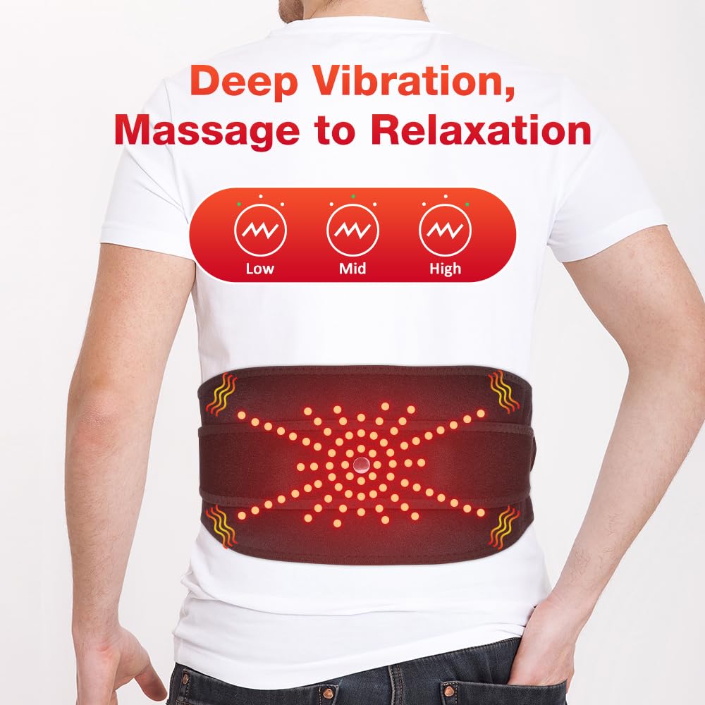 NORTHERN BROTHERS Cordless Heating Pad for Back Pain Relief with Vibration, Heated Waist Belt Wrap for Lower Back & Period Cramps, 5000mAh, 3 Heat & 3 Vibration Modes, Adjustable up to 58", Black