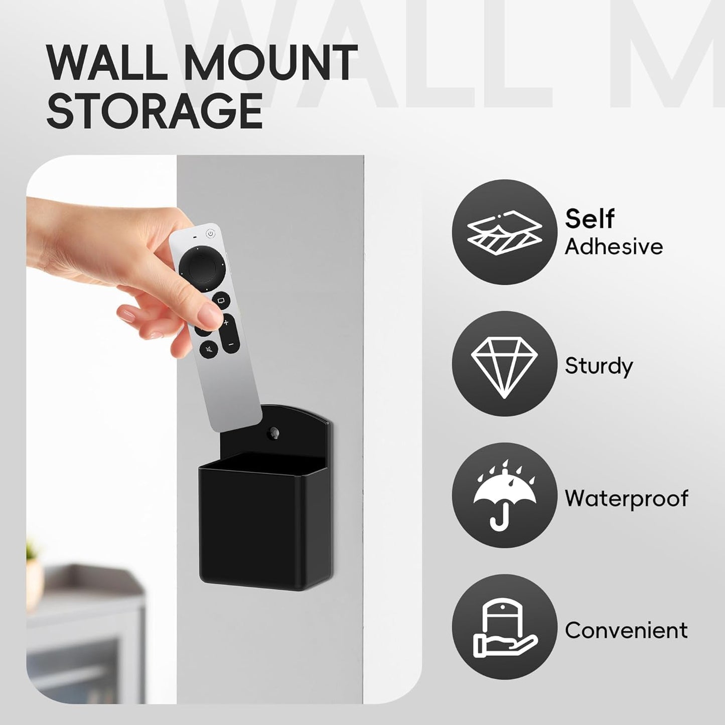 DRQ 2-Pack Remote Control Holder, Adhesive Wall-Mount Remote Holder, Black | TV controller organizer doubles as a wall pen holder for desk accessories and small-item storage at home, office, or school.