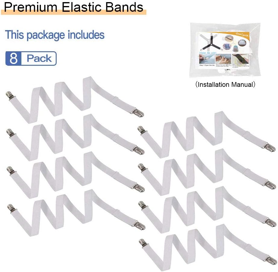Adjustable Bed Sheet Straps Clips, Elastic Mattress Sheet Fasteners Holder and Suspenders, Grippers to Hold Sheet, Mattress, Sofa, Couch, Table Cloth, Ironing Board Cover, Black