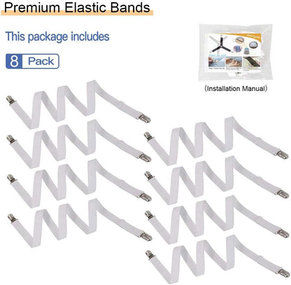 Adjustable Bed Sheet Straps Clips, Elastic Mattress Sheet Fasteners Holder and Suspenders, Grippers to Hold Sheet, Mattress, Sofa, Couch, Table Cloth, Ironing Board Cover, Black