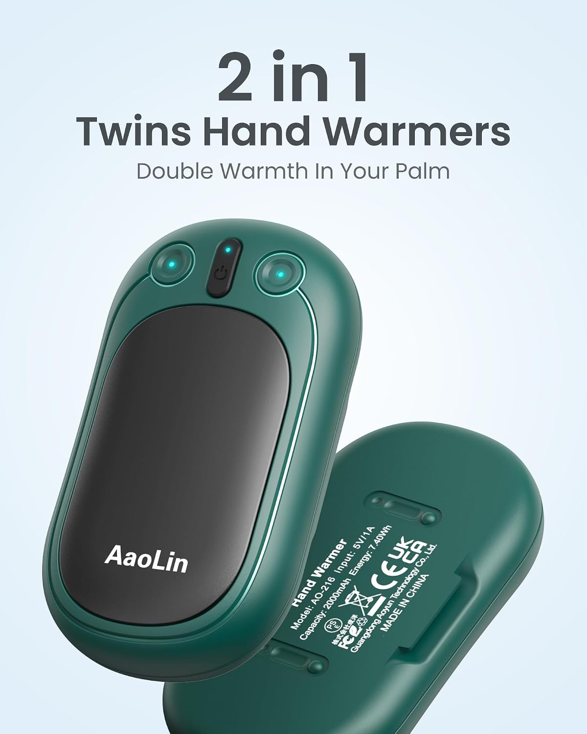 AI Hand Warmers Rechargeable, AaoLin Electric Hand Warmers Reusable, 12Hrs Long Heating, Portable Pocket Handwarmer Great Gift for Outdoors, Camping, Golf, Hunting Gear