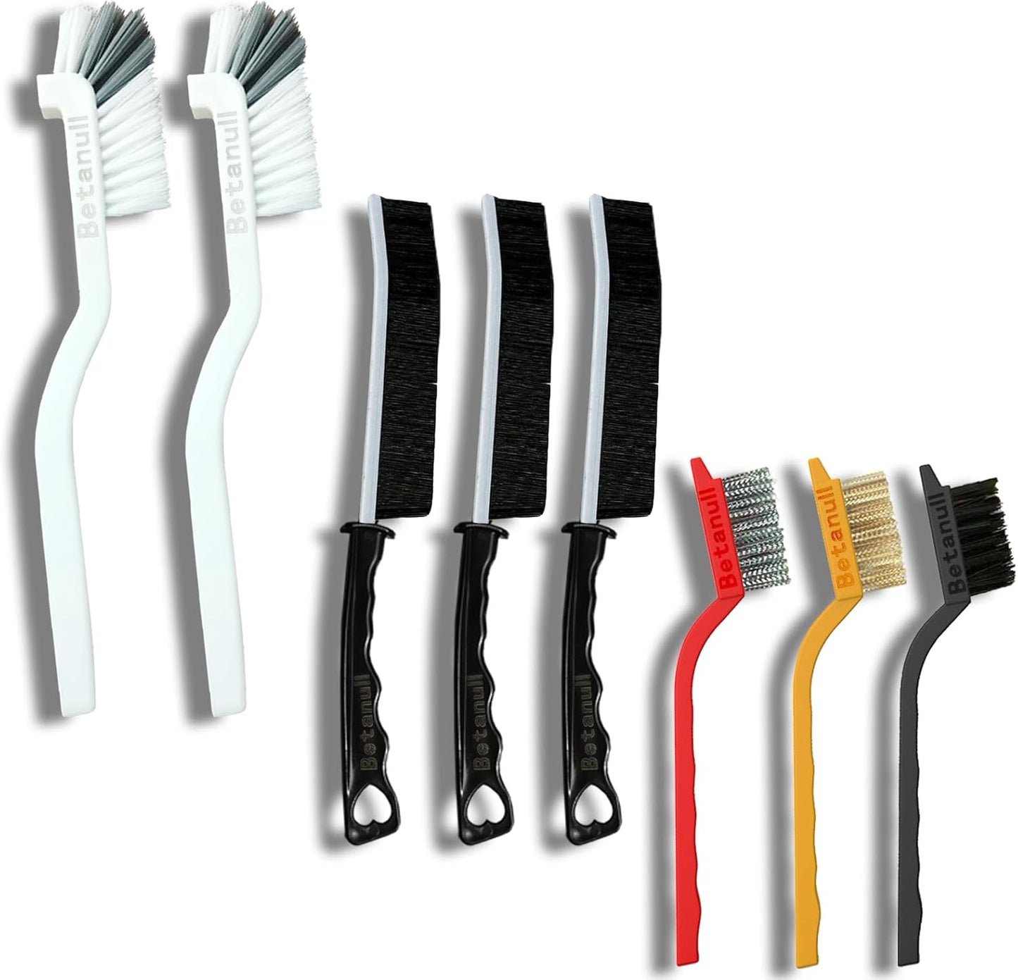 Betanull Crevice Cleaning Brush Set, Multi-Purpose Hard Bristle Brushes | for Deep Cleaning Kitchen, Bathroom, Grout, Sink, Cup, Teapot, Bottle, Blender, Corners, Tight Spaces & More