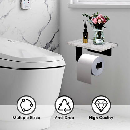 Toilet Paper Holder with Natural Marble Shelf for Bathroom Washroom,Wall Mounted Tissue Holder Suitable for Mega Roll (Brushed Nickel,Small 6.7 * 4.3 in)