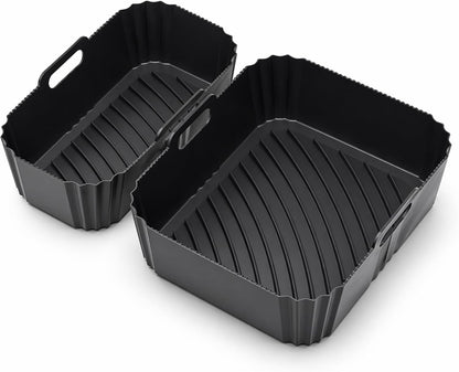 Szyeequoo Silicone Air Fryer Liners 2 Pack for Ninja Dual Zone, 1 Perforated and 1 Solid, Rectangle Reusable Liners for DZ201 DZ401 DZ550 DZ302, COSORI 9QT Instant Chefman Dual Basket Air Fryers