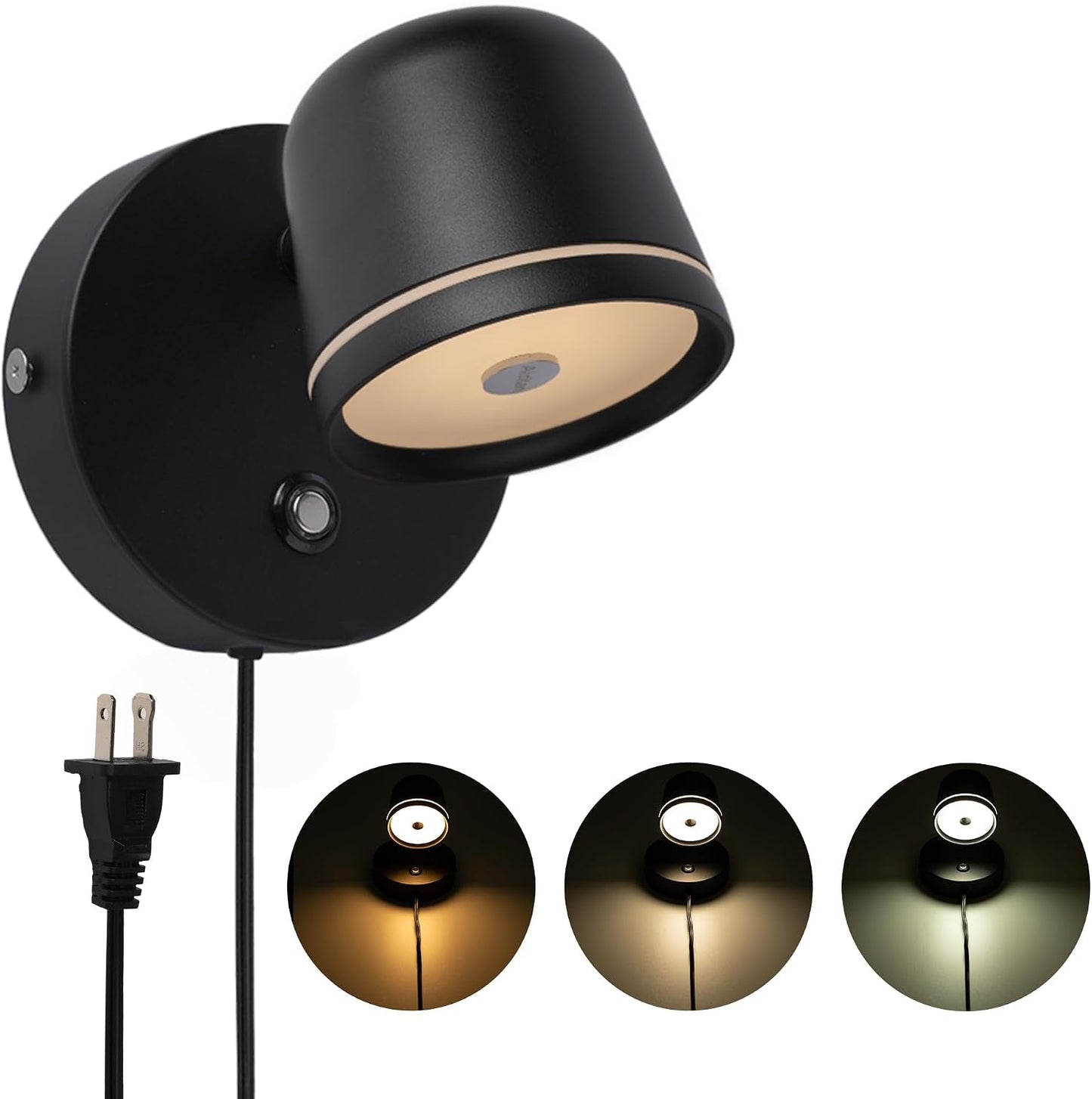 Aisilan LED Plug in Wall Sconce with Touch Dimmable Control Adjustable Wall Mounted Lamp Angle Anti-Glare Matte White Aluminum Bedside Reading Wall Lights for Bedroom Living Room