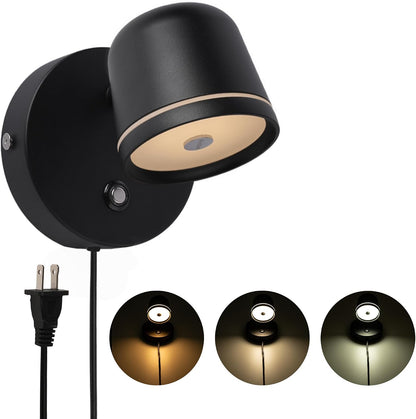 Aisilan LED Plug in Wall Sconce with Touch Dimmable Control Adjustable Wall Mounted Lamp Angle Anti-Glare Matte White Aluminum Bedside Reading Wall Lights for Bedroom Living Room