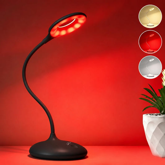 670nm Red Light Therapy Desk Lamp for Reading Sleep in Bedroom Dorm | Rechargeable Portable Bedside Lamp, 3 Color Modes, Zero Flicker Eye Protection, No Blue Light for Student Craft Room Office