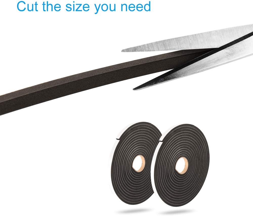 2 Rolls Foam Seal Tape for Door Window Insulation, Soundproof and Shockproof Foam Adhensive Strip, 3/8" Wx3/16 T Single Sided Foam Tape, Cold Air and Draft Closed Cell Seal Strip,Total 32FT