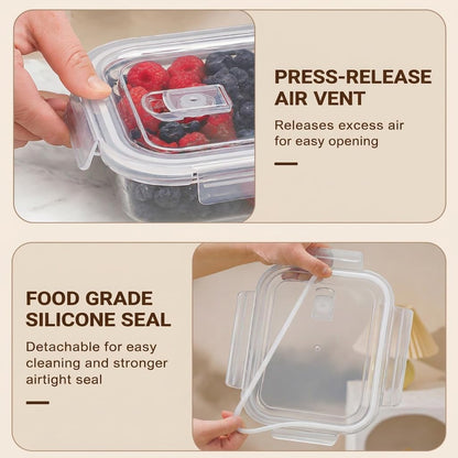 Glass Berry Container for Fridge, 3 Pack, 56oz 35oz 25oz, with Removable Colander and Vent Valve, Fresh Produce Storage Set(White)