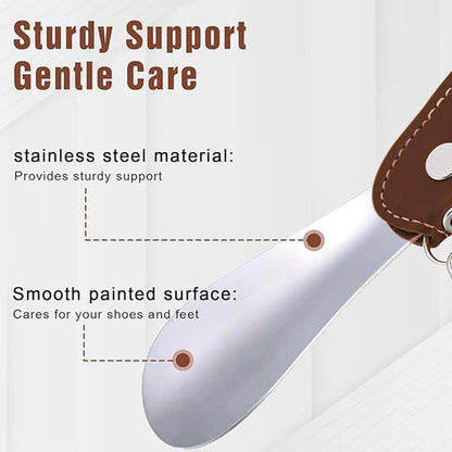 Metal Shoe Horn with Holster, 1 Pc Foldable Shoe Horn with Keychain, Travel Mini Stainless Steel Shoe Spoon